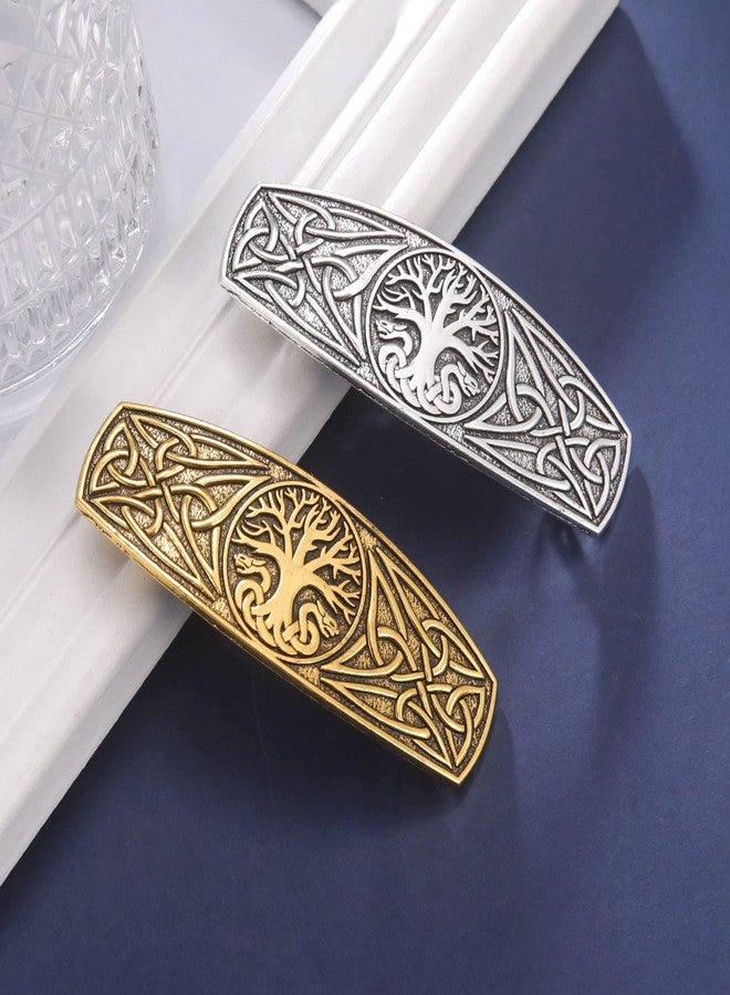 TEAMER Fashion Vintage Celtic Knot Hair Clip Metal Barrettes Hair Accessories Pattern Engraved Headwear Styling Gifts for Women (World Tree 1 - Antique Silver) - Image 4